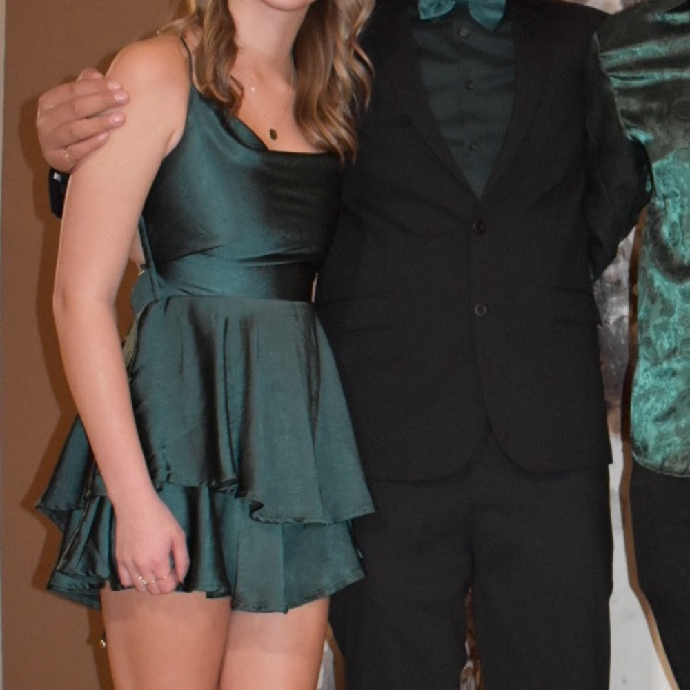 Emerald green lace up formal romper